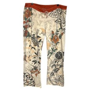 Lucky brand XL sweatpants low rise wide leg tattoo graphic print Y2K vintage